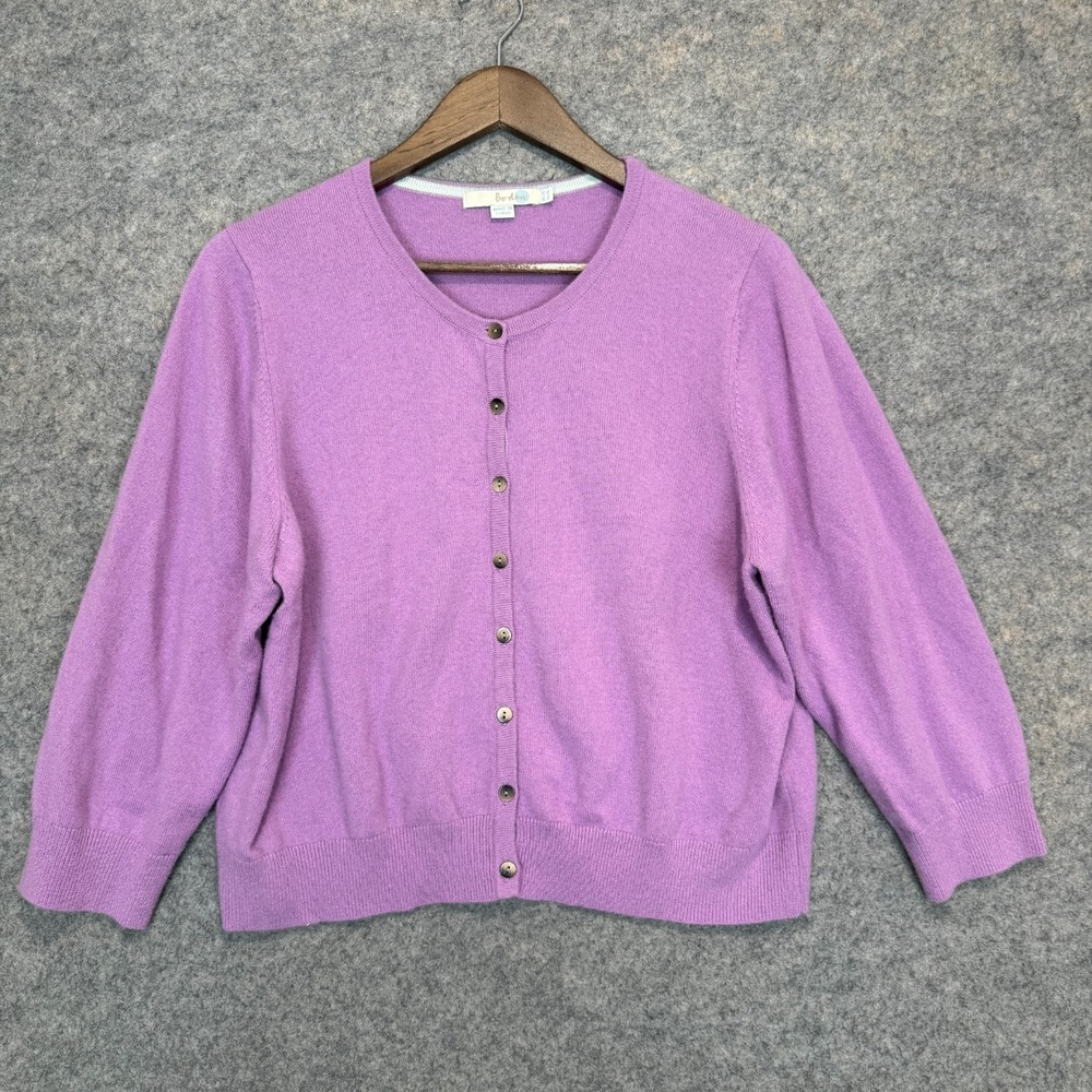 Boden 100% Cashmere Cardigan Sweater Women US 16 Button Gathered Pleat Back Soft
